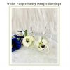 WHITE PURPLE PANSY DANGLE EARRINGS
