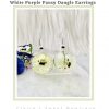 WHITE PURPLE PANSY DANGLE EARRINGS - Image 2